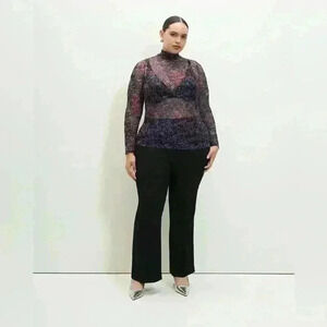 Mesh  Knit Top with Mock Neckline - Addition Elle 1X